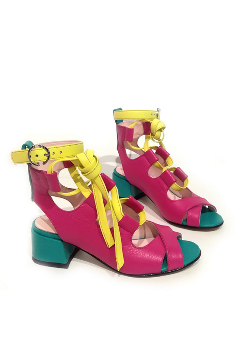 Buy Gladiators sandals pink comfortable multicolor leather straps open toe heel, Designer shoes